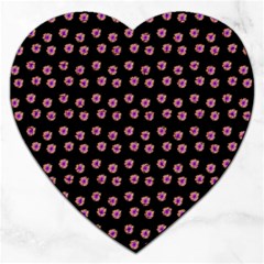 Peach Purple Daisy Flower Black Jigsaw Puzzle (heart) by snowwhitegirl