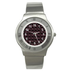 Peach Purple Daisy Flower Black Stainless Steel Watch by snowwhitegirl