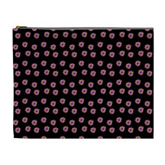 Peach Purple Daisy Flower Black Cosmetic Bag (xl)