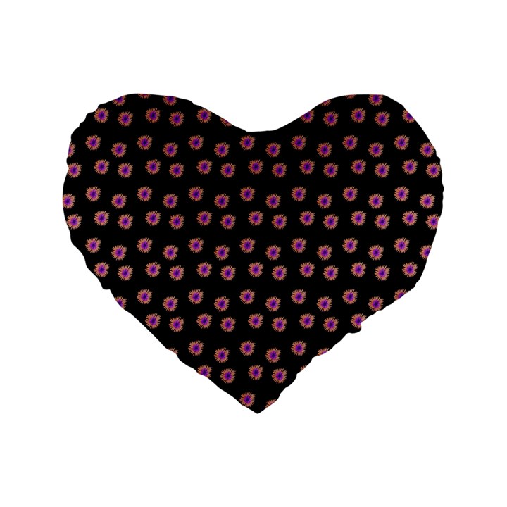 Peach Purple Daisy Flower Black Standard 16  Premium Flano Heart Shape Cushions