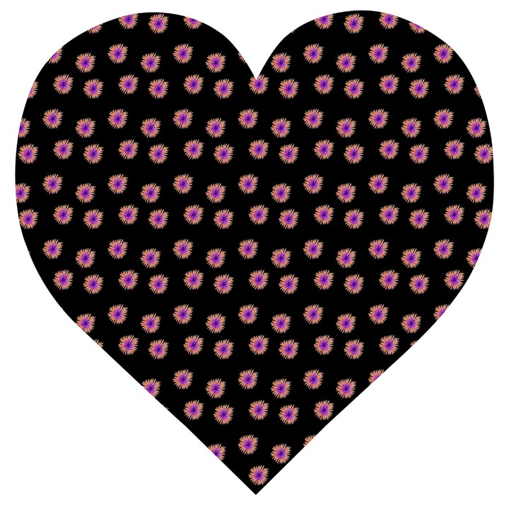 Peach Purple Daisy Flower Black Wooden Puzzle Heart