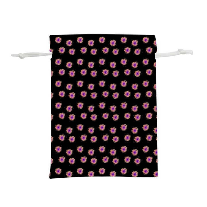 Peach Purple Daisy Flower Black Lightweight Drawstring Pouch (M)