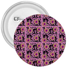 60s Girl Floral Pink 3  Buttons by snowwhitegirl