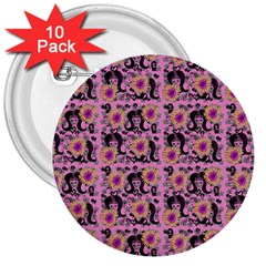 60s Girl Floral Pink 3  Buttons (10 Pack)  by snowwhitegirl