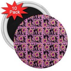 60s Girl Floral Pink 3  Magnets (10 Pack)  by snowwhitegirl