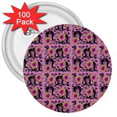 60s Girl Floral Pink 3  Buttons (100 Pack)  by snowwhitegirl