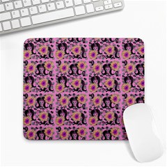 60s Girl Floral Pink Large Mousepads by snowwhitegirl