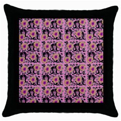 60s Girl Floral Pink Throw Pillow Case (black) by snowwhitegirl