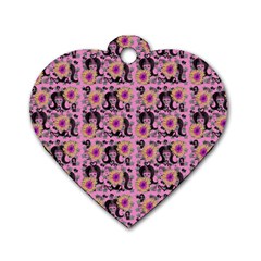 60s Girl Floral Pink Dog Tag Heart (one Side) by snowwhitegirl