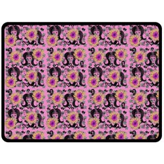 60s Girl Floral Pink Fleece Blanket (large)  by snowwhitegirl