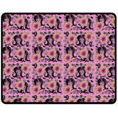 60s Girl Floral Pink Fleece Blanket (medium)  by snowwhitegirl