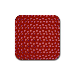 Peach Purple Daisy Flower Red Rubber Coaster (square)  by snowwhitegirl