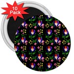 60s Girl Floral Daisy Black 3  Magnets (10 pack)  Front