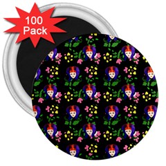 60s Girl Floral Daisy Black 3  Magnets (100 Pack) by snowwhitegirl