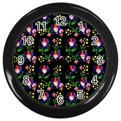 60s Girl Floral Daisy Black Wall Clock (black) by snowwhitegirl