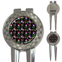 60s Girl Floral Daisy Black 3-in-1 Golf Divots by snowwhitegirl