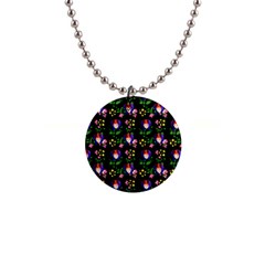 60s Girl Floral Daisy Black 1  Button Necklace by snowwhitegirl