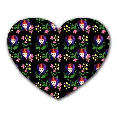 60s Girl Floral Daisy Black Heart Mousepads by snowwhitegirl