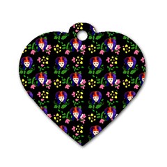 60s Girl Floral Daisy Black Dog Tag Heart (one Side) by snowwhitegirl