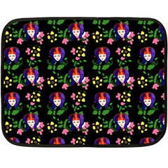 60s Girl Floral Daisy Black Double Sided Fleece Blanket (mini)  by snowwhitegirl