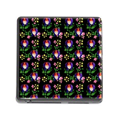 60s Girl Floral Daisy Black Memory Card Reader (square 5 Slot) by snowwhitegirl