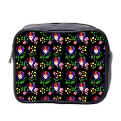 60s Girl Floral Daisy Black Mini Toiletries Bag (two Sides) by snowwhitegirl