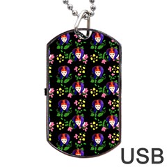 60s Girl Floral Daisy Black Dog Tag Usb Flash (one Side) by snowwhitegirl