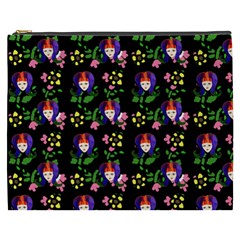 60s Girl Floral Daisy Black Cosmetic Bag (xxxl) by snowwhitegirl