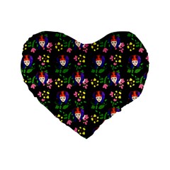 60s Girl Floral Daisy Black Standard 16  Premium Heart Shape Cushions by snowwhitegirl