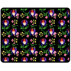 60s Girl Floral Daisy Black Double Sided Fleece Blanket (medium)  by snowwhitegirl