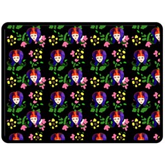 60s Girl Floral Daisy Black Double Sided Fleece Blanket (large)  by snowwhitegirl