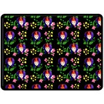 60s Girl Floral Daisy Black Double Sided Fleece Blanket (Large)  80 x60  Blanket Front