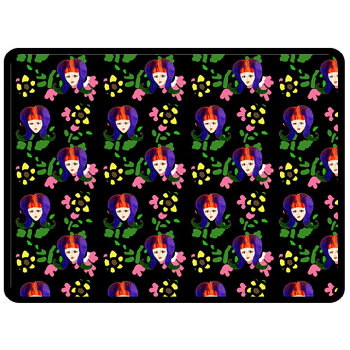 60s Girl Floral Daisy Black Double Sided Fleece Blanket (Large) 