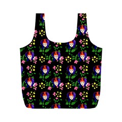 60s Girl Floral Daisy Black Full Print Recycle Bag (m) by snowwhitegirl