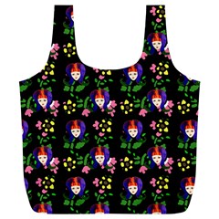 60s Girl Floral Daisy Black Full Print Recycle Bag (xl) by snowwhitegirl