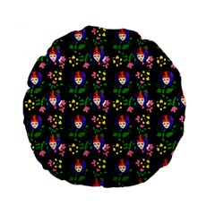 60s Girl Floral Daisy Black Standard 15  Premium Flano Round Cushions by snowwhitegirl