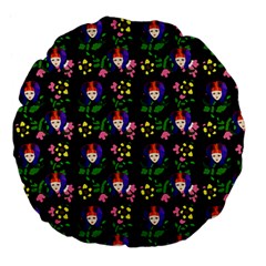 60s Girl Floral Daisy Black Large 18  Premium Flano Round Cushions by snowwhitegirl