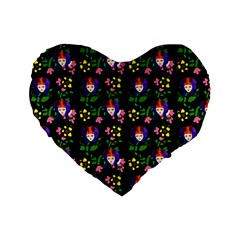 60s Girl Floral Daisy Black Standard 16  Premium Flano Heart Shape Cushions by snowwhitegirl