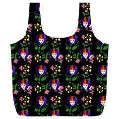 60s Girl Floral Daisy Black Full Print Recycle Bag (xxl) by snowwhitegirl