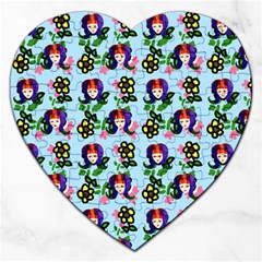 60s Girl Light Blue Floral Daisy Jigsaw Puzzle (heart) by snowwhitegirl