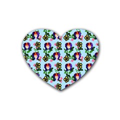 60s Girl Light Blue Floral Daisy Rubber Coaster (heart)  by snowwhitegirl