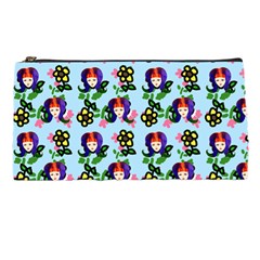 60s Girl Light Blue Floral Daisy Pencil Case by snowwhitegirl