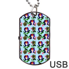 60s Girl Light Blue Floral Daisy Dog Tag Usb Flash (one Side) by snowwhitegirl