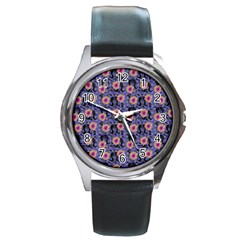 60s Girl Floral Blue Round Metal Watch by snowwhitegirl