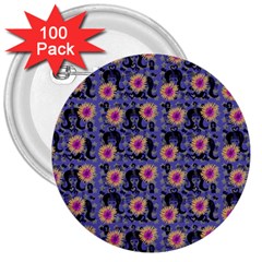 60s Girl Floral Blue 3  Buttons (100 Pack)  by snowwhitegirl