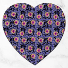 60s Girl Floral Blue Jigsaw Puzzle (heart) by snowwhitegirl