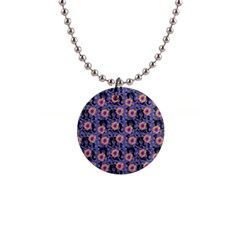 60s Girl Floral Blue 1  Button Necklace by snowwhitegirl