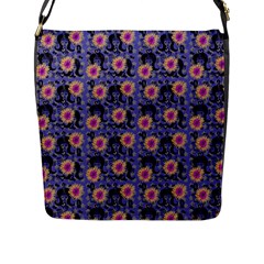 60s Girl Floral Blue Flap Closure Messenger Bag (l) by snowwhitegirl