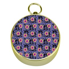 60s Girl Floral Blue Gold Compasses by snowwhitegirl