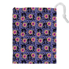 60s Girl Floral Blue Drawstring Pouch (4xl) by snowwhitegirl